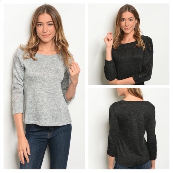 🔥Beautiful Lace Detail Scoop Neck Slub Knit Top🔥 - Picture 1 of 3